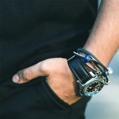 Leather Bracelet Light Blue/Dark Grey