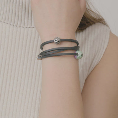 Leather Bracelet Black/Silver