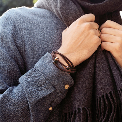 Leather Bracelet Brown with Sterling Silver Lock of Wisdom