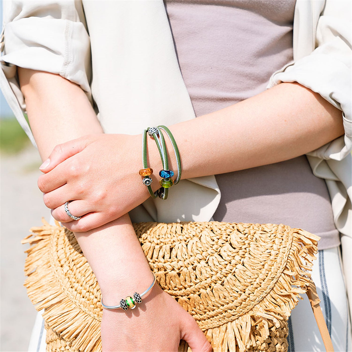 Leather Bracelet Light Blue/Green